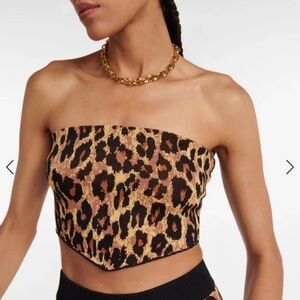 NWOT STAUD Shane Strapless Leopard Knit Bandeau Top Sz L Festival Mob Wife Glam